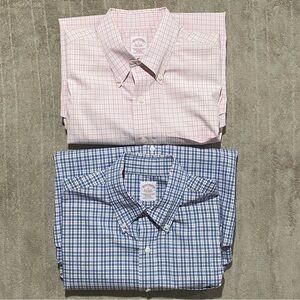 Lot of 2 Brooks Brothers Shirt Mens Size Large Plaid Button Down Short Sleeve